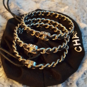 CHANEL Jewelry - Chanel black leather interlaced chain bracelets CHANEL Jewelry - Chanel black leather interlaced chain bracelets